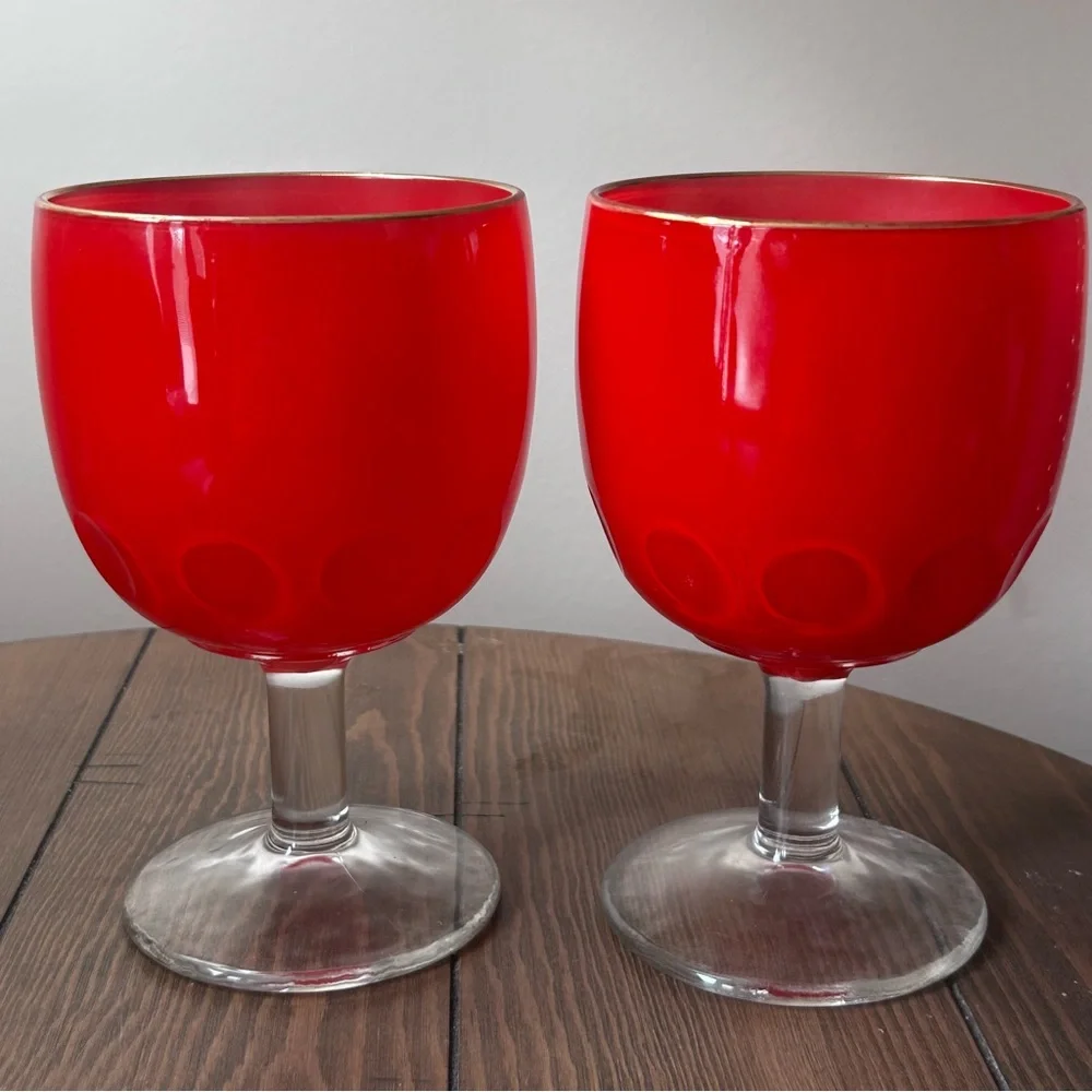 2 Hand-Blown Goblet / Glass Hoffman House Style